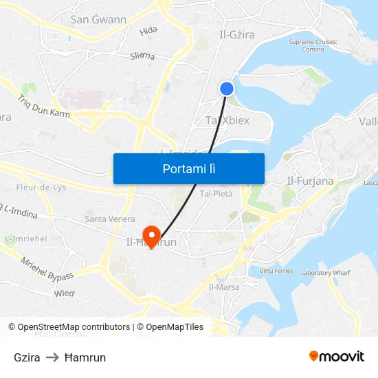 Gzira to Ħamrun map