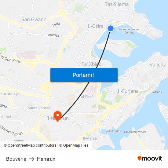 Bouverie to Ħamrun map