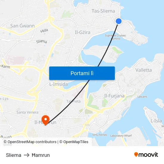Sliema to Ħamrun map