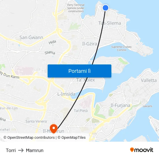 Torri to Ħamrun map
