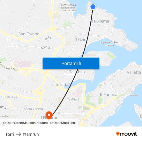 Torri to Ħamrun map