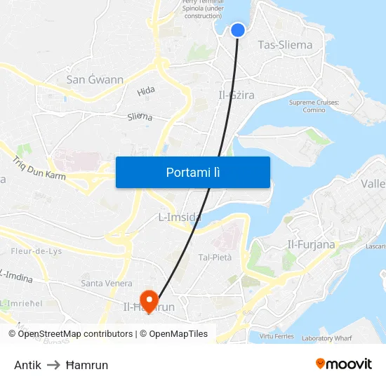 Antik to Ħamrun map