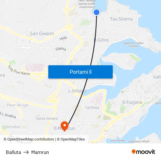 Balluta to Ħamrun map