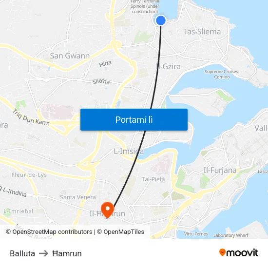 Balluta to Ħamrun map