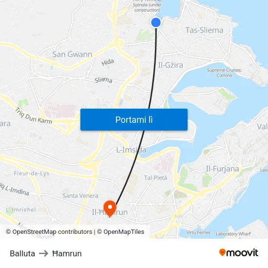 Balluta to Ħamrun map