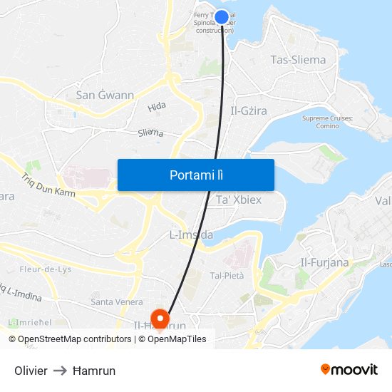 Olivier to Ħamrun map