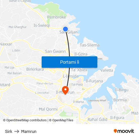 Sirk to Ħamrun map