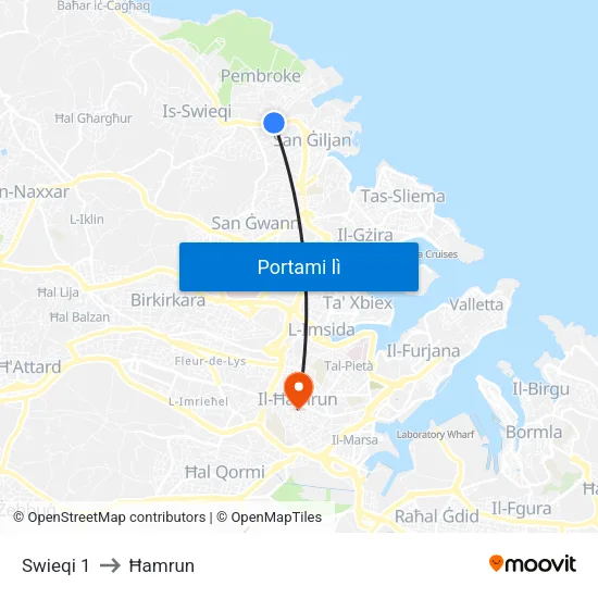 Swieqi 1 to Ħamrun map