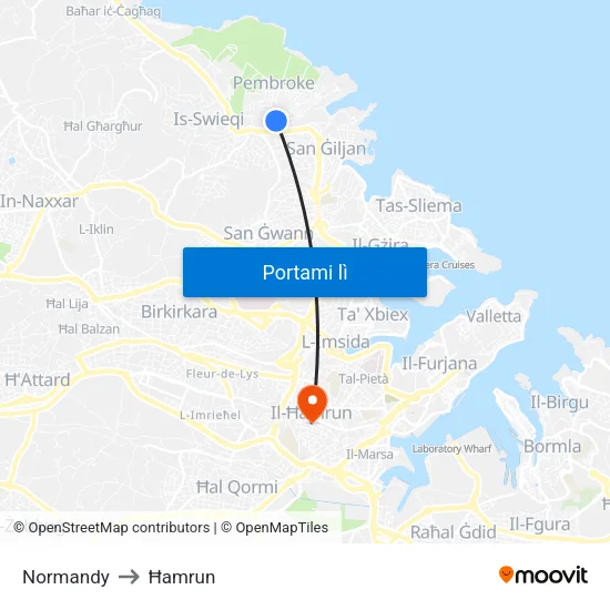 Normandy to Ħamrun map