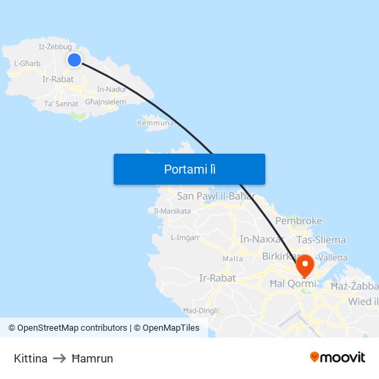 Kittina to Ħamrun map
