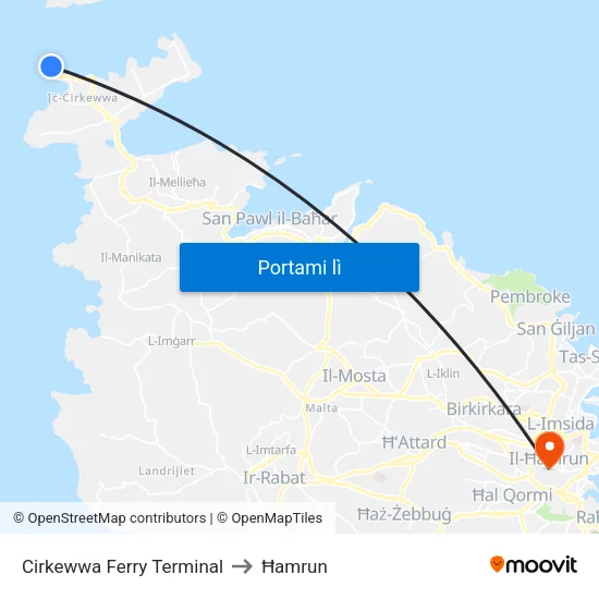 Cirkewwa Ferry Terminal to Ħamrun map