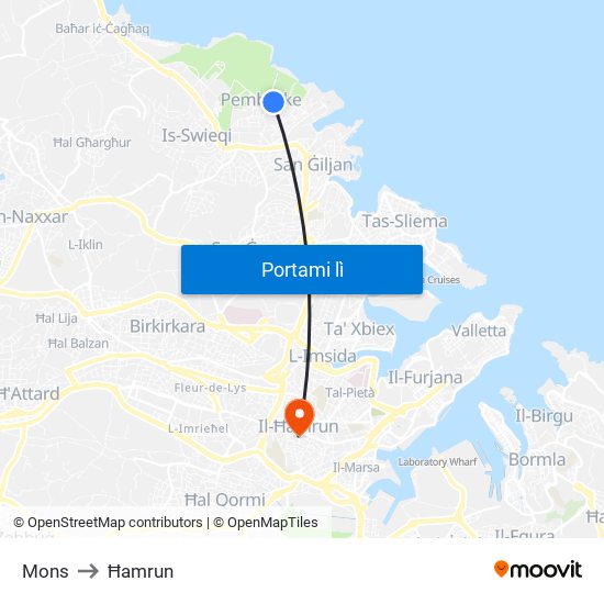 Mons to Ħamrun map