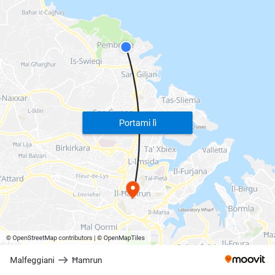Malfeggiani to Ħamrun map