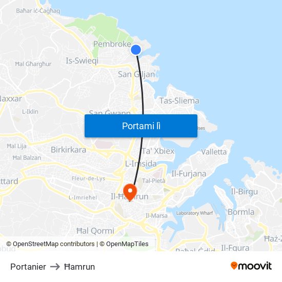 Portanier to Ħamrun map