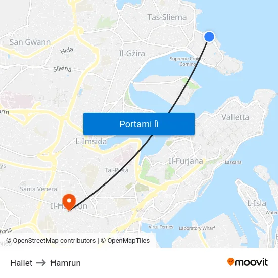 Hallet to Ħamrun map