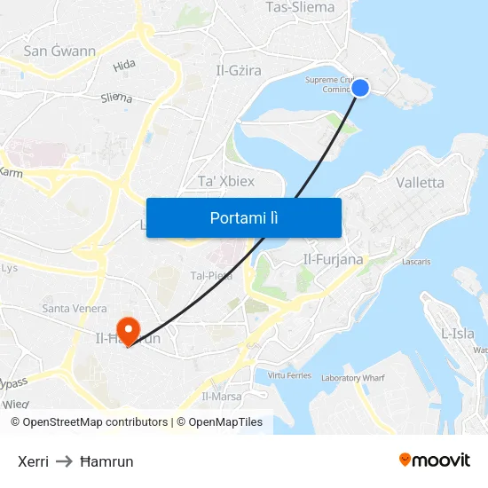 Xerri to Ħamrun map