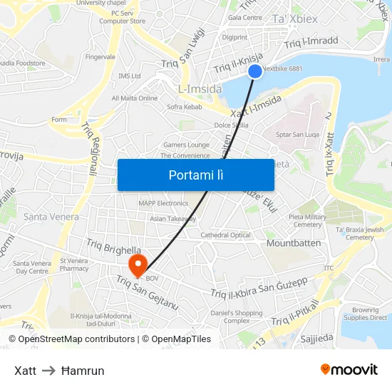 Xatt to Ħamrun map
