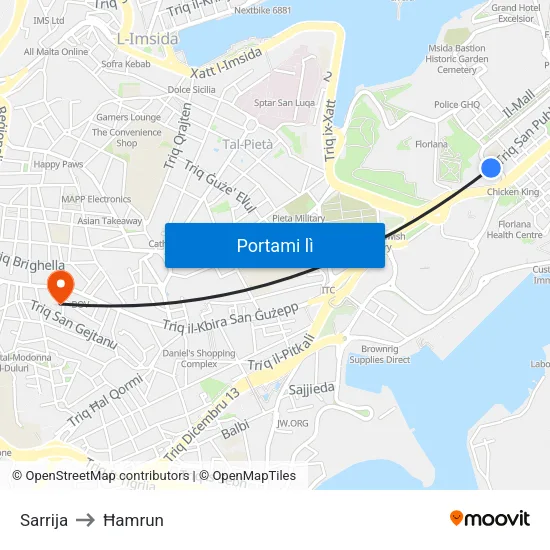 Sarrija to Ħamrun map