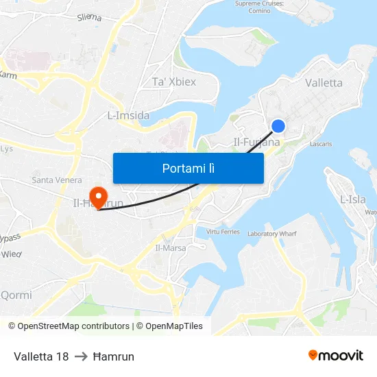 Valletta 18 to Ħamrun map