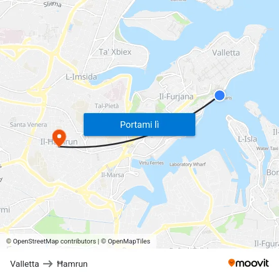 Valletta to Ħamrun map
