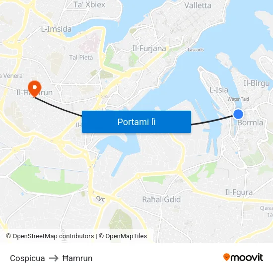 Cospicua to Ħamrun map