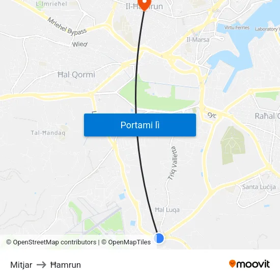 Mitjar to Ħamrun map