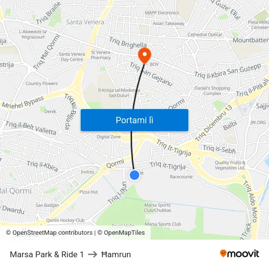 Marsa Park & Ride 1 to Ħamrun map