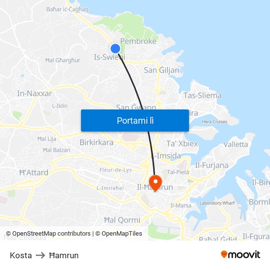 Kosta to Ħamrun map