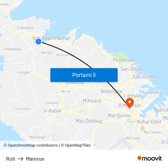 Roti to Ħamrun map