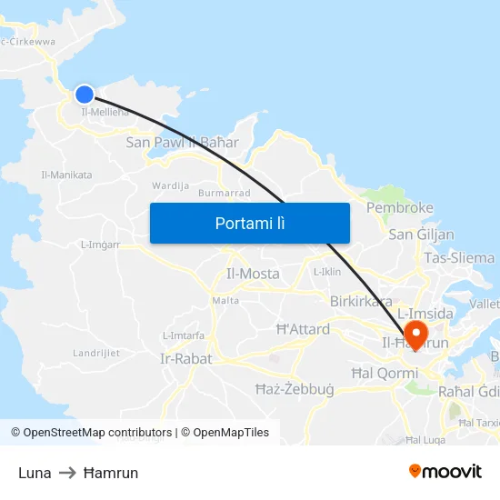 Luna to Ħamrun map