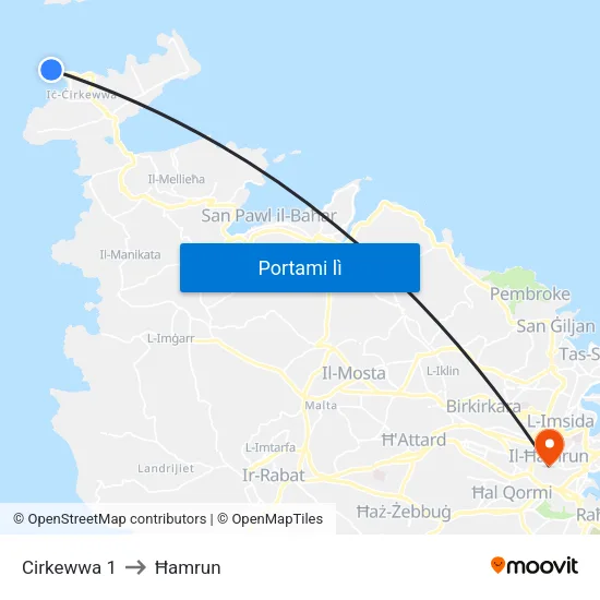Cirkewwa 1 to Ħamrun map