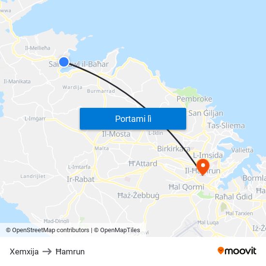Xemxija to Ħamrun map