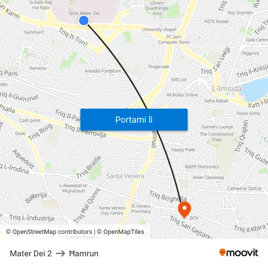 Mater Dei 2 to Ħamrun map