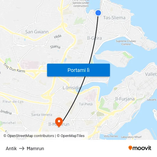 Antik to Ħamrun map