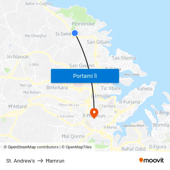 St. Andrew's to Ħamrun map