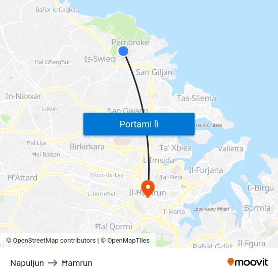 Napuljun to Ħamrun map