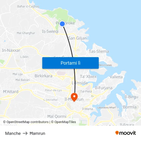 Manche to Ħamrun map