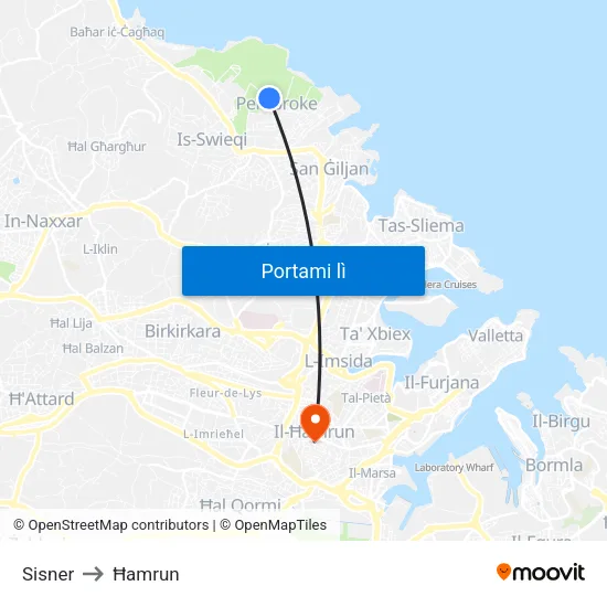 Sisner to Ħamrun map