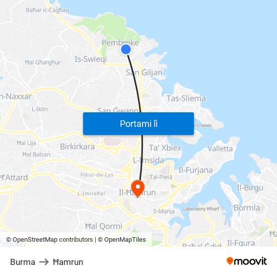 Burma to Ħamrun map