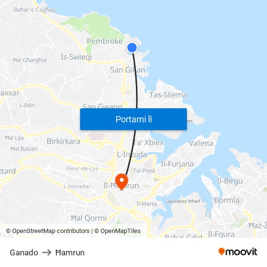 Ganado to Ħamrun map