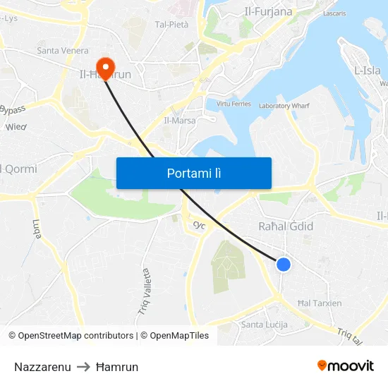 Nazzarenu to Ħamrun map