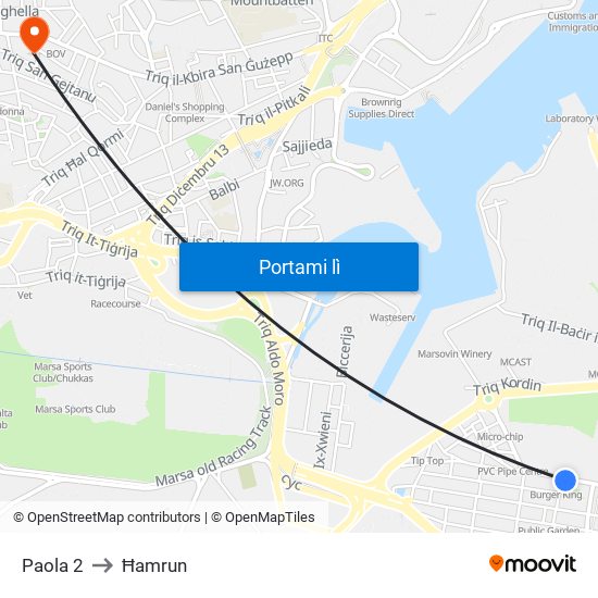 Paola 2 to Ħamrun map