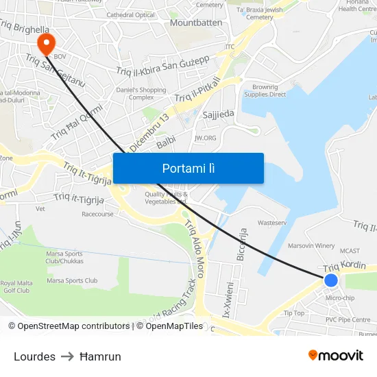 Lourdes to Ħamrun map