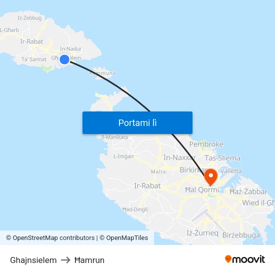 Ghajnsielem to Ħamrun map