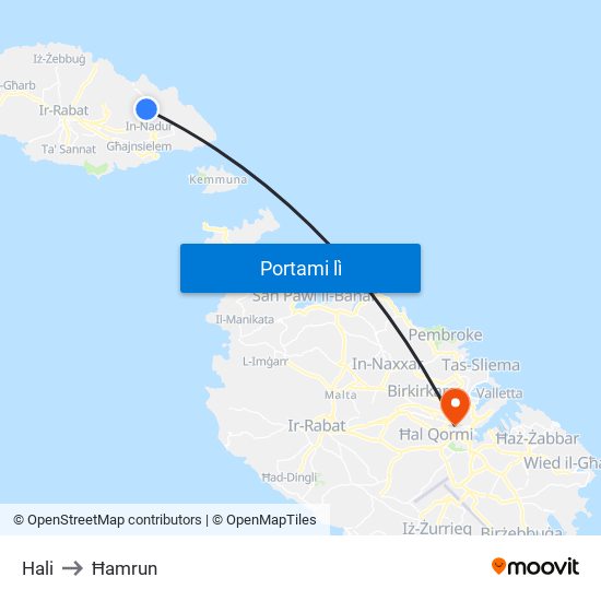Hali to Ħamrun map