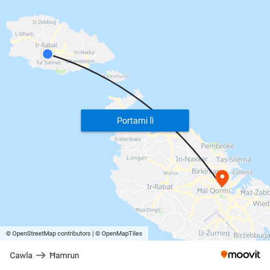 Cawla to Ħamrun map