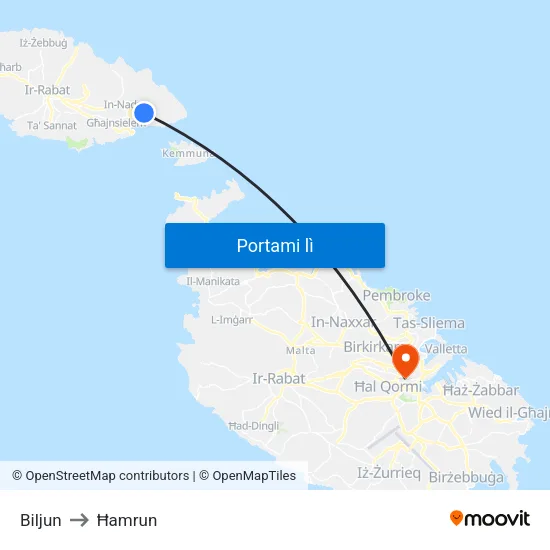 Biljun to Ħamrun map