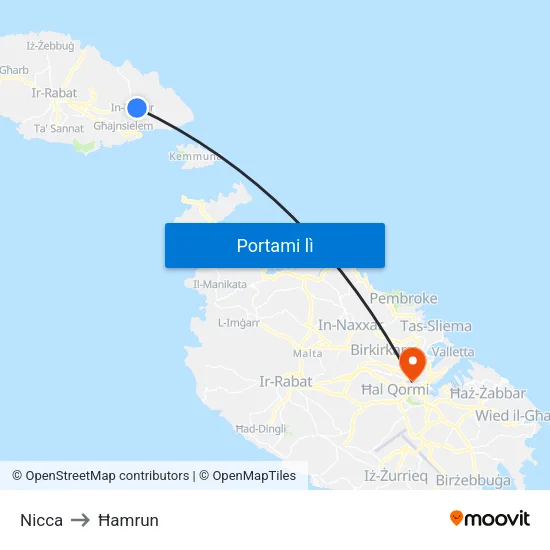 Nicca to Ħamrun map