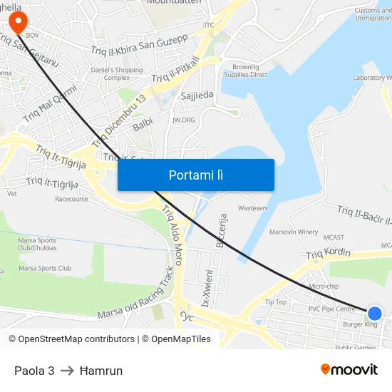 Paola 3 to Ħamrun map
