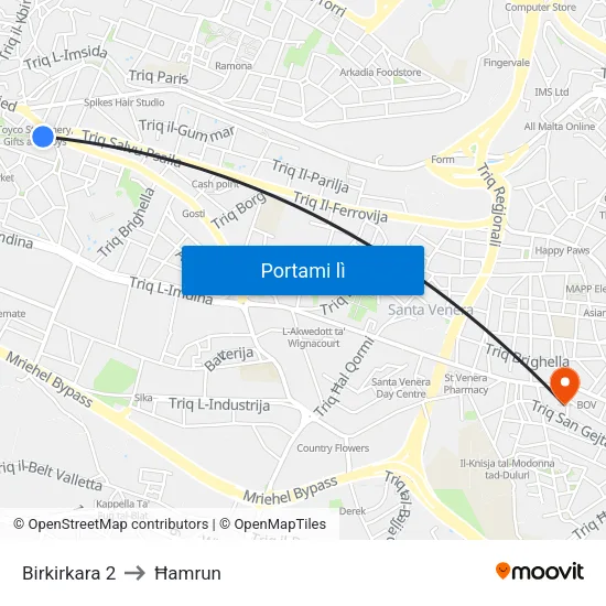 Birkirkara 2 to Ħamrun map